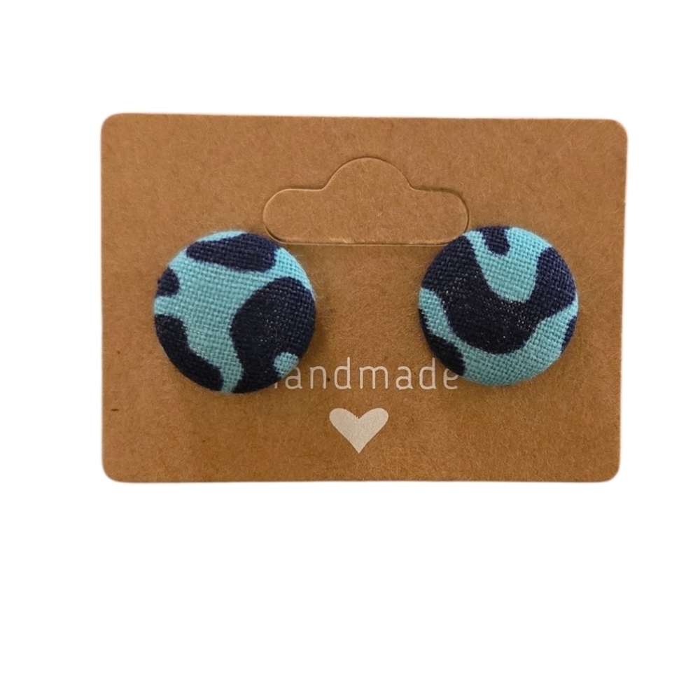 Blue Pattern Button Earrings